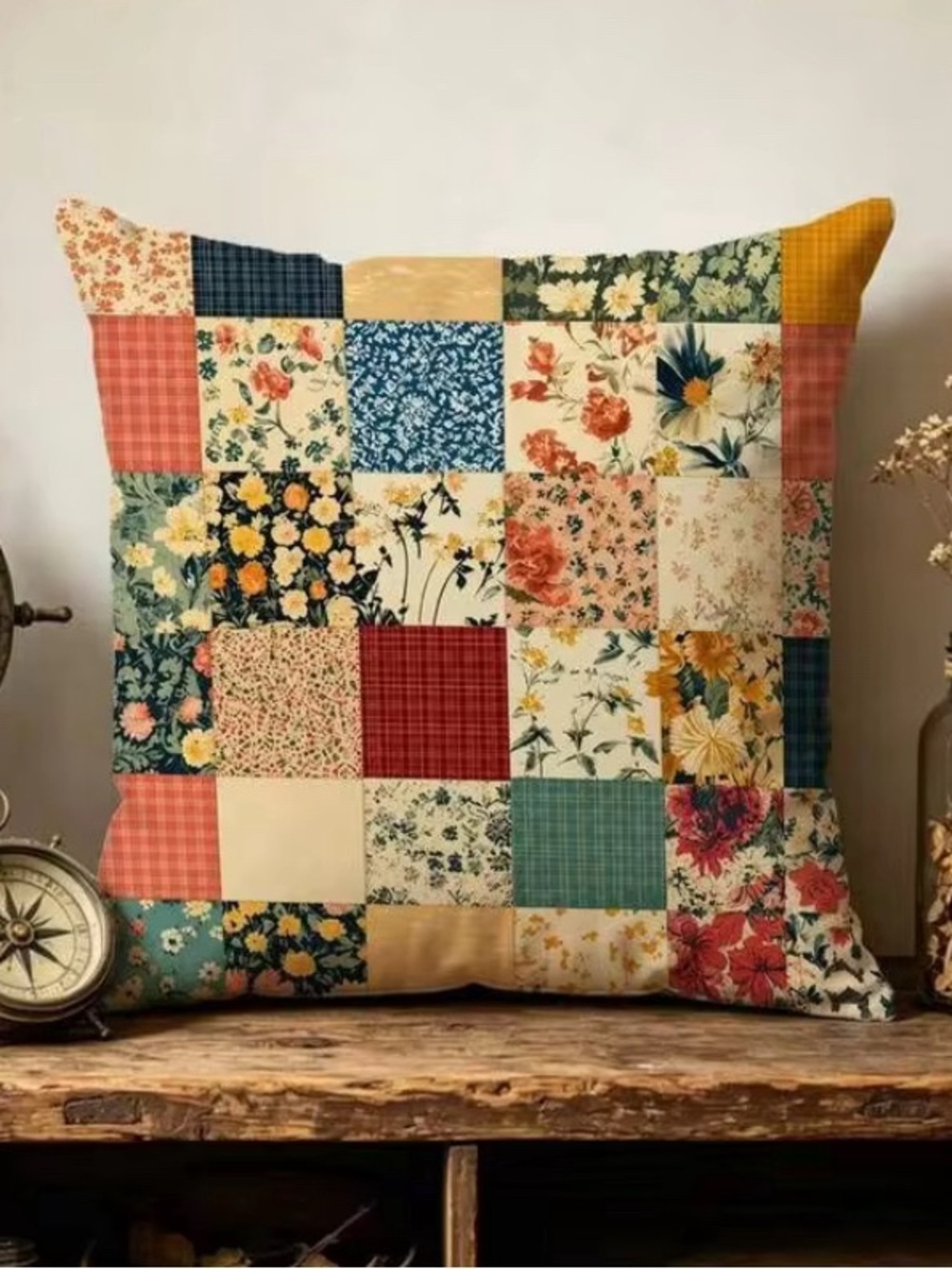 Set of 2 Patchwork Printed Floral Throw Pillows